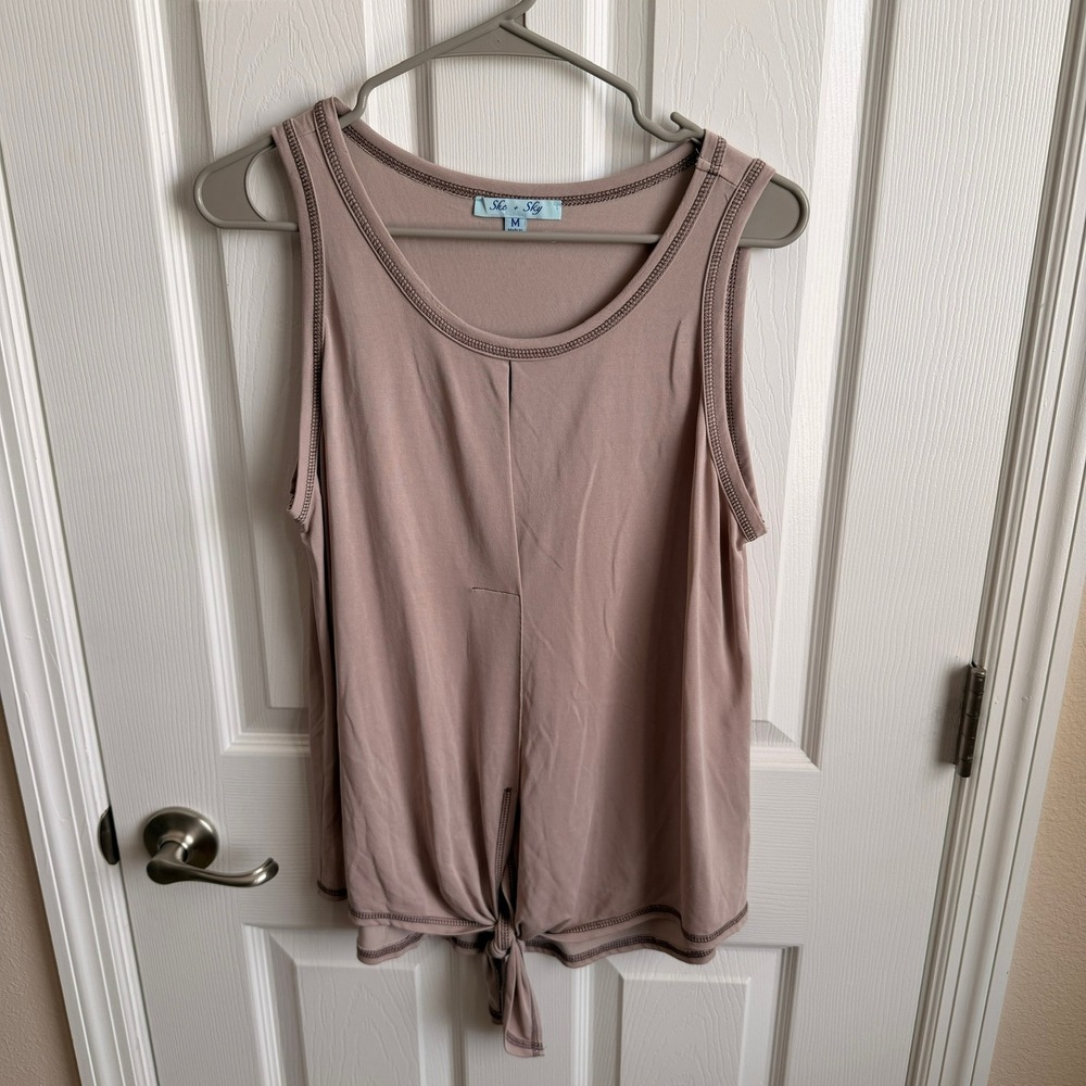 She + Sky Mauve Tie Front Sleeveless Tank Top Modal Blend Size M SS1261